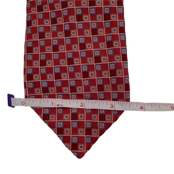 City of London Red Silk Power Tie Mens Necktie Blue Squares Business Made USA - Picture 4 of 5